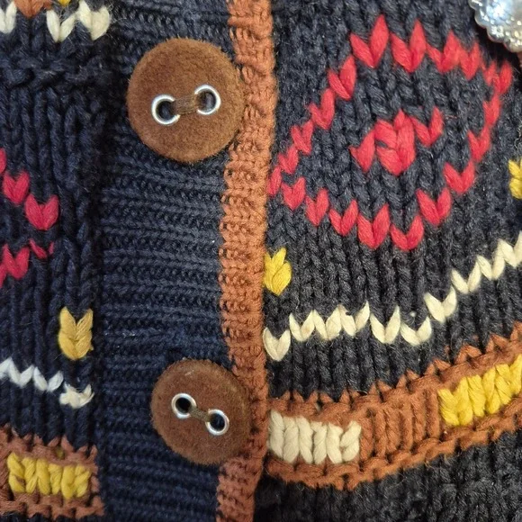 Vintage Chaussport Women Large Chunky Knit Cardigan Sweater Fair Isle Cable - Picture 4 of 9